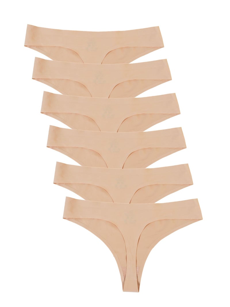 Bolivelan Womens Mid-Rise Seamless Thongs Comfy Underwear G-Strings Panties (Nude,US7) - Image 1